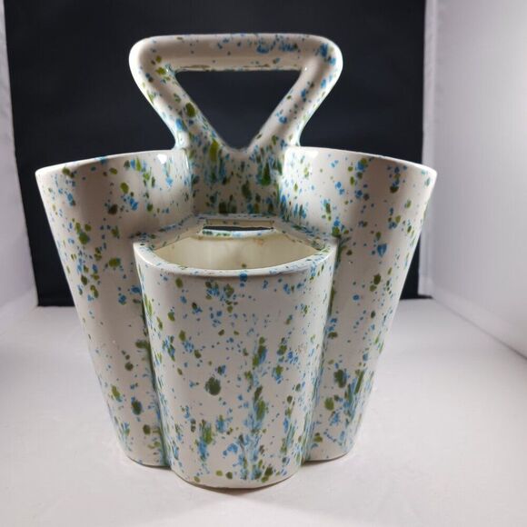 MCM 1975 Blue Green Splatterware Bud Vase / Utensil - Picture 11 of 12
